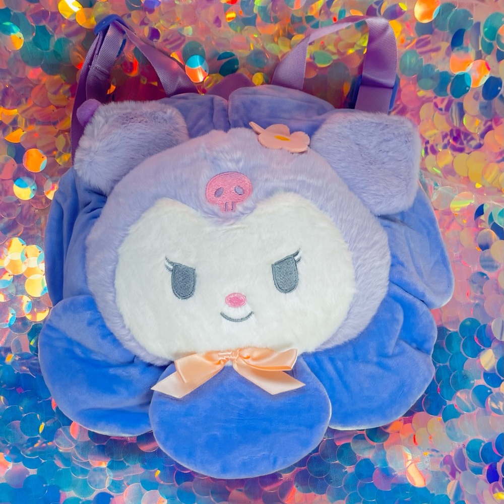 Kuromi Purple Flower Plush Backpack